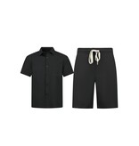 ENOS Zomerset Heren - Ribbed  Oversized Shirt  en Korte Broek - Twinset twee delig - F-5830 - Zwart