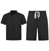 ENOS Zomerset Heren - Ribbed  Oversized Shirt  en Korte Broek - Twinset twee delig - F-5830 - Zwart