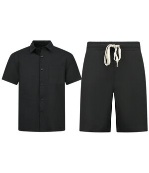 ENOS Zomerset Heren - Ribbed  Oversized Shirt  en Korte Broek - Twinset twee delig - F-5830 - Zwart