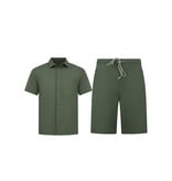 ENOS Zomerset Heren - Ribbed  Oversized Shirt  en Korte Broek - Twinset twee delig - F-5830 - Groen