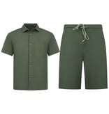 ENOS Zomerset Heren - Ribbed  Oversized Shirt  en Korte Broek - Twinset twee delig - F-5830 - Groen