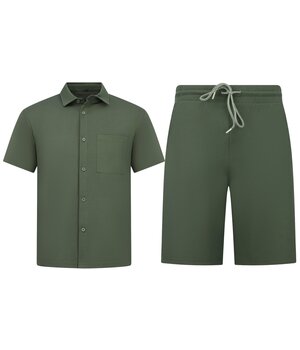 ENOS Zomerset Heren - Ribbed  Oversized Shirt  en Korte Broek - Twinset twee delig - F-5830 - Groen