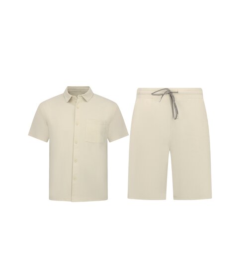 ENOS Zomerset Heren - Ribbed  Oversized Shirt  en Korte Broek - Twinset twee delig - F-5830 - Beige