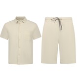 ENOS Zomerset Heren - Ribbed  Oversized Shirt  en Korte Broek - Twinset twee delig - F-5830 - Beige