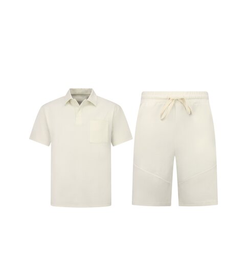 ENOS Zomerset Heren - Ribbed Oversized  Polo Shirt - Shorts heren / Oversized T shirt Heren  - Twinset -F-5828- Beige