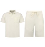 ENOS Zomerset Heren - Ribbed Oversized  Polo Shirt - Shorts heren / Oversized T shirt Heren  - Twinset -F-5828- Beige