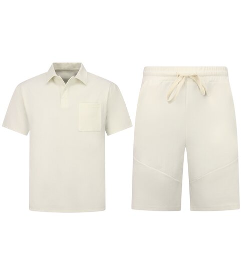 ENOS Zomerset Heren - Ribbed Oversized  Polo Shirt - Shorts heren / Oversized T shirt Heren  - Twinset -F-5828- Beige