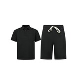 ENOS Zomerset Heren - Ribbed Oversized  Polo Shirt - Shorts heren / Oversized T shirt Heren  - Twinset -F-5828- Zwart