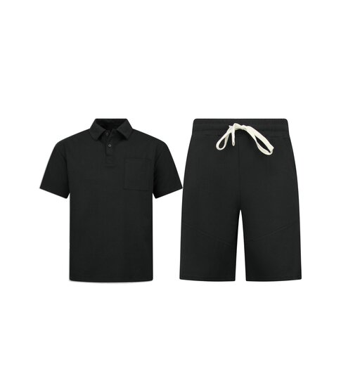 ENOS Zomerset Heren - Ribbed Oversized  Polo Shirt - Shorts heren / Oversized T shirt Heren  - Twinset -F-5828- Zwart