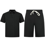 ENOS Zomerset Heren - Ribbed Oversized  Polo Shirt - Shorts heren / Oversized T shirt Heren  - Twinset -F-5828- Zwart