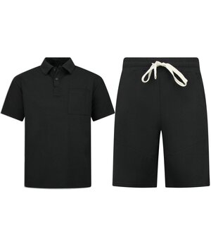 ENOS Zomerset Heren - Ribbed Oversized  Polo Shirt - Shorts heren / Oversized T shirt Heren  - Twinset -F-5828- Zwart
