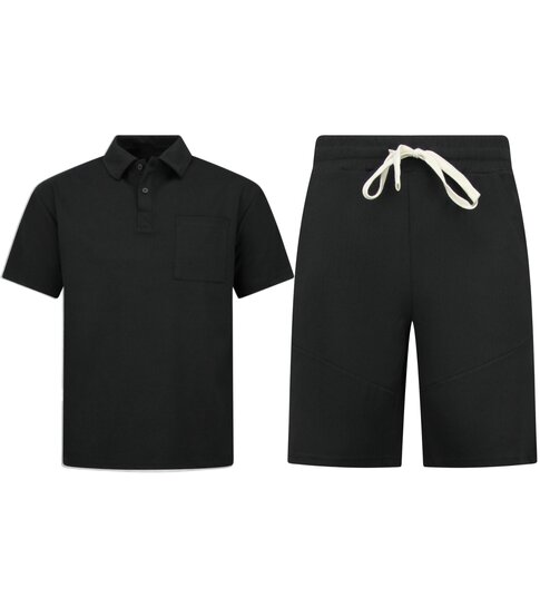 ENOS Zomerset Heren - Ribbed Oversized  Polo Shirt - Shorts heren / Oversized T shirt Heren  - Twinset -F-5828- Zwart