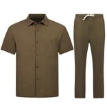 ENOS Linnen Oversized Twinset -  Zomerset Heren - Linnen Overhemd Heren - Linnen Broek Heren - 7165 - Bruin