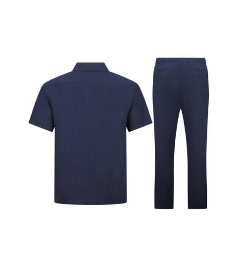 ENOS Linnen Zomerset Heren - Oversized Twinset - Linnen Broek Heren - Linnen Overhemd Heren  - 7165 - Blauw