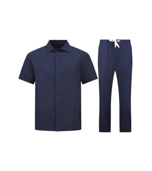 ENOS Linnen Zomerset Heren - Oversized Twinset - Linnen Broek Heren - Linnen Overhemd Heren  - 7165 - Blauw