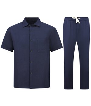 ENOS Linnen Zomerset Heren - Oversized Twinset - Linnen Broek Heren - Linnen Overhemd Heren  - 7165 - Blauw