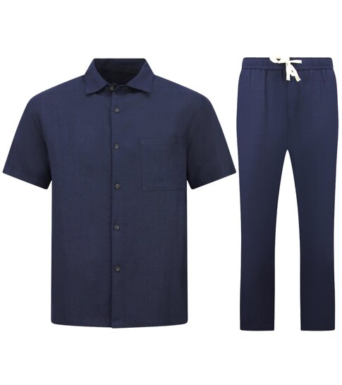 ENOS Linnen Zomerset Heren - Oversized Twinset - Linnen Broek Heren - Linnen Overhemd Heren  - 7165 - Blauw