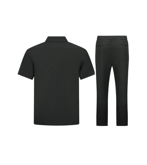ENOS Linnen Zomerset Heren - Oversized Twinset - Linnen Broek Heren - Linnen Overhemd Heren  - 7165 - Zwart