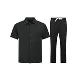 ENOS Linnen Zomerset Heren - Oversized Twinset - Linnen Broek Heren - Linnen Overhemd Heren  - 7165 - Zwart