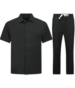 ENOS Linnen Zomerset Heren - Oversized Twinset - Linnen Broek Heren - Linnen Overhemd Heren  - 7165 - Zwart