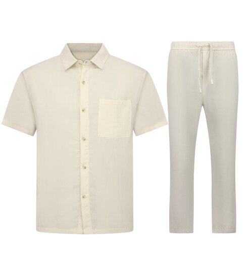 ENOS Linnen Zomerset Heren - Oversized Twinset - Linnen Overhemd Heren - Linnen Broek Heren - 7165 - Beige