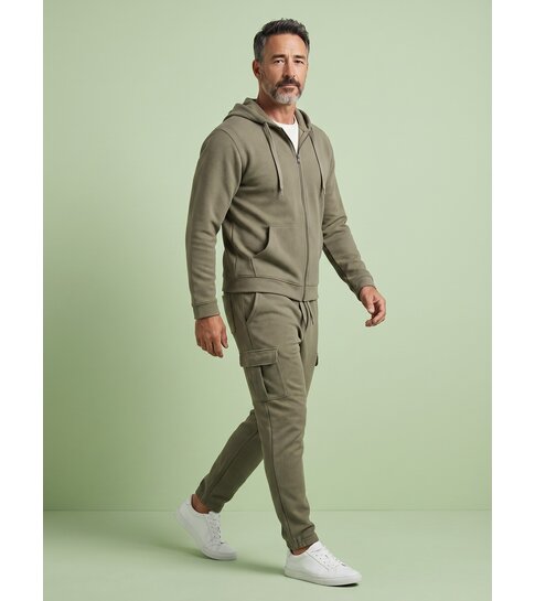 ENOS Casual Oversized Ribbed Joggingpak Heren Volwassenen - Trainingspak Heren - Nette Tweedelige Set - 7920- Olijfgroen