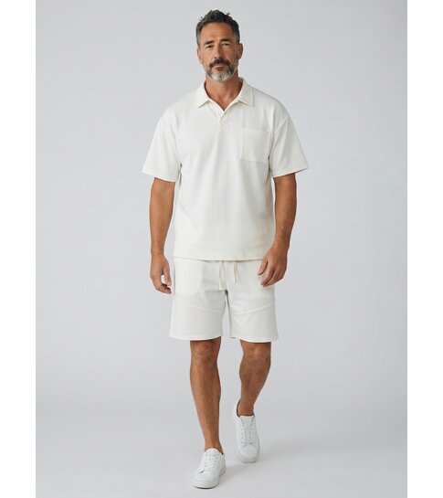 ENOS Zomerset Heren - Ribbed Oversized  Polo Shirt - Shorts heren / Oversized T shirt Heren  - Twinset -F-5828- Beige
