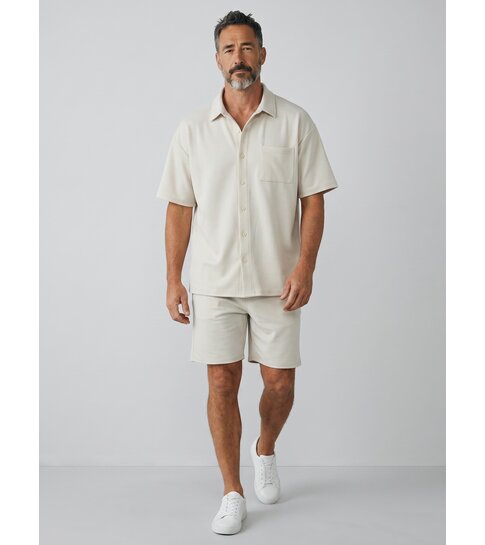 ENOS Zomerset Heren - Ribbed  Oversized Shirt  en Korte Broek - Twinset twee delig - F-5830 - Beige