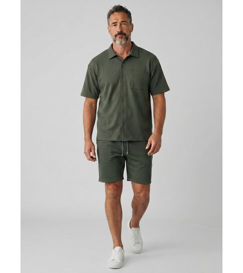 ENOS Zomerset Heren - Ribbed  Oversized Shirt  en Korte Broek - Twinset twee delig - F-5830 - Groen