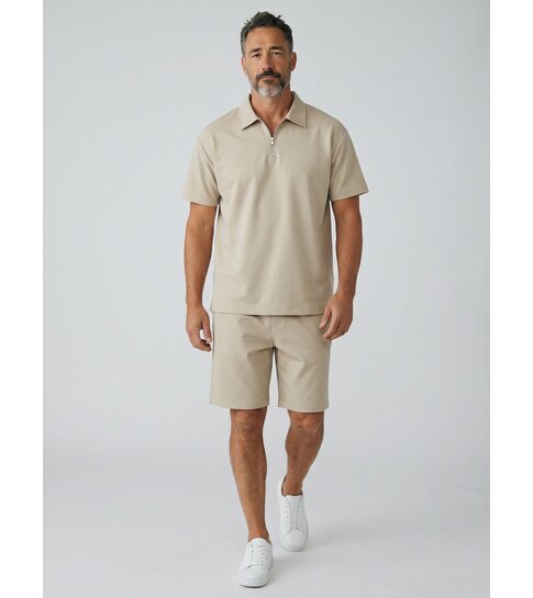 ENOS Zomerset Heren - Ribbed  Oversized  Polo Shirt en Korte Broek - Combisets - Co ord Set - F-5827 - Bruin
