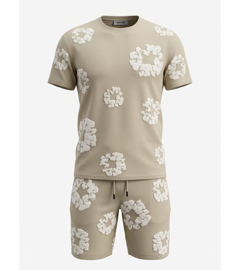 True Rise Bloemen Print  Zomerset Heren - Bloemen Pak met Short Heren Twinset -1770 - Bruin