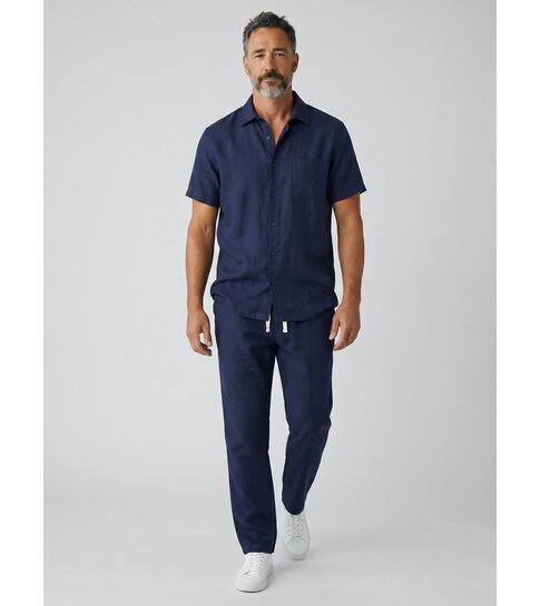 ENOS Linnen Zomerset Heren - Oversized Twinset - Linnen Broek Heren - Linnen Overhemd Heren  - 7165 - Blauw