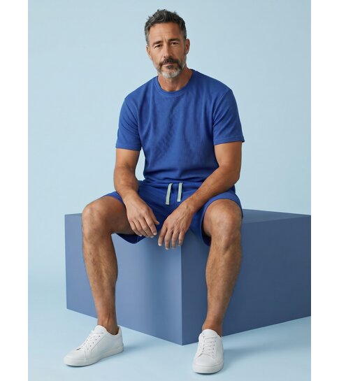 ENOS Zomerset Heren - Ribbed  Oversized - Two Piece Setje - Twinset - Co ord Set - 918 - Blauw