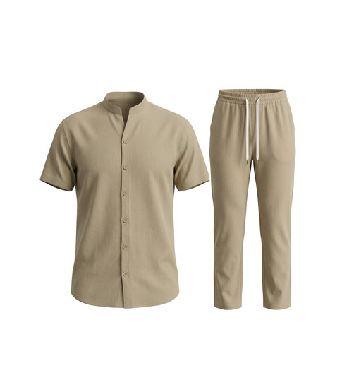 ENOS Zomerset Heren - Zomerbroek Heren - Shirt en Lange Broek  - Twinsets - C211 - Bruin