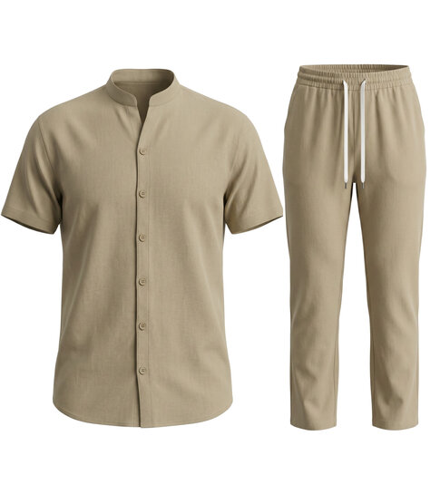 ENOS Zomerset Heren - Zomerbroek Heren - Shirt en Lange Broek  - Twinsets - C211 - Bruin