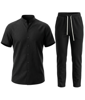 ENOS Zomerset Heren - Zomerbroek Heren - Shirt en Lange Broek  - Twinsets - C211 -Zwart