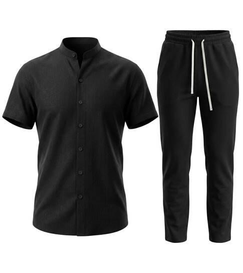 ENOS Zomerset Heren - Zomerbroek Heren - Shirt en Lange Broek  - Twinsets - C211 -Zwart