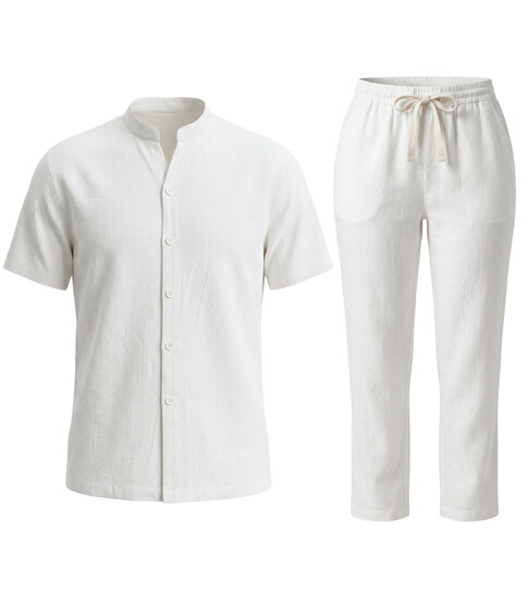 ENOS Zomerset Heren - Zomerbroek Heren - Shirt en Lange Broek  - Twinsets - C211 - Wit