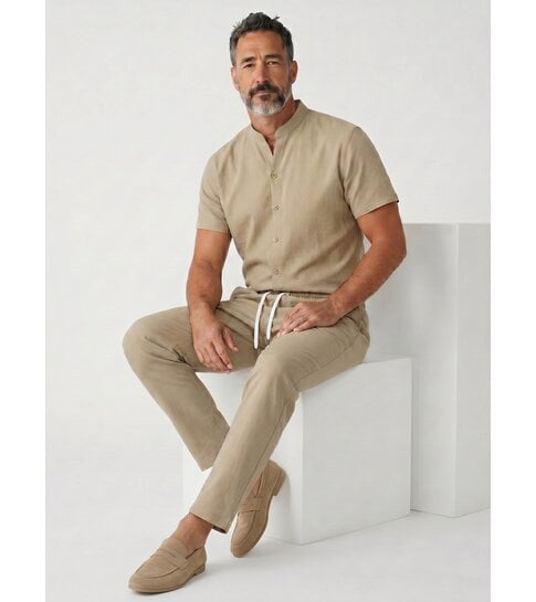 ENOS Zomerset Heren - Zomerbroek Heren - Shirt en Lange Broek  - Twinsets - C211 - Bruin