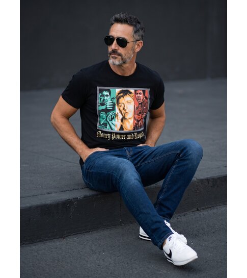 Local Fanatic T-shirt - Scarface Money Power Respect Print - Zwart