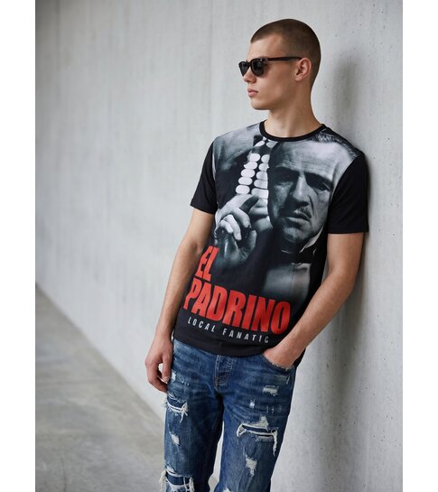 Local Fanatic El Padrino Face - Digital Rhinestone T-shirt - Zwart