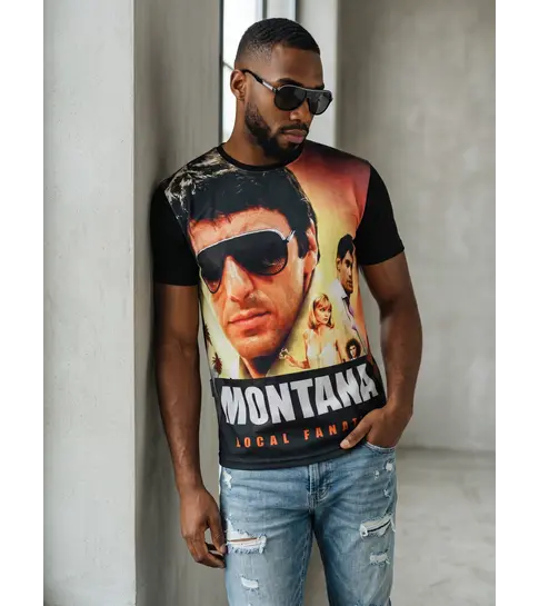 Local Fanatic Tony Montana - Digital Rhinestone T-shirt - Zwart