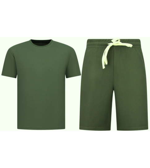 ENOS Oversized  Shirt met Korte Shorts - Zomerset Heren - Two Piece Setje - Co ord Set - 918 - Army Groen