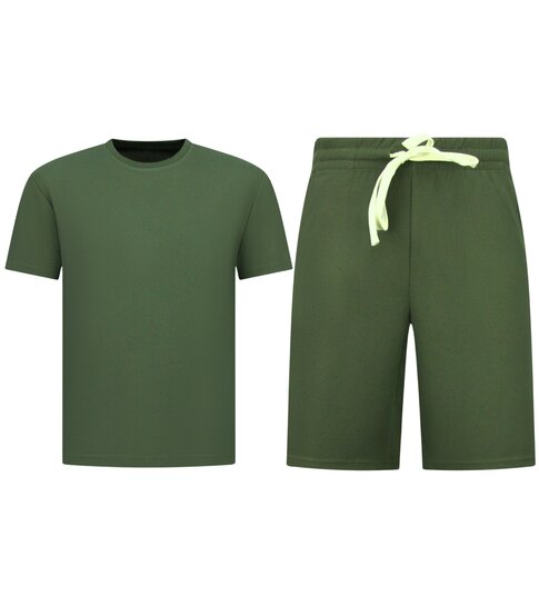 ENOS Oversized  Shirt met Korte Shorts - Zomerset Heren - Two Piece Setje - Co ord Set - 918 - Army Groen