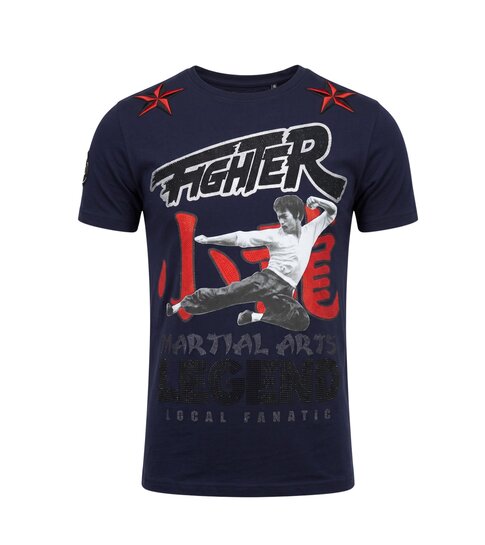 Local Fanatic Fighter - Bruce Lee T-shirt Rhinestones - Navy