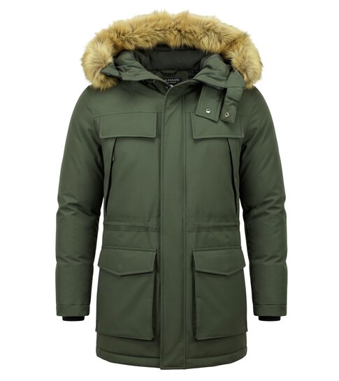 Enos Parka Jas Heren – Met Bontkraag - Groen