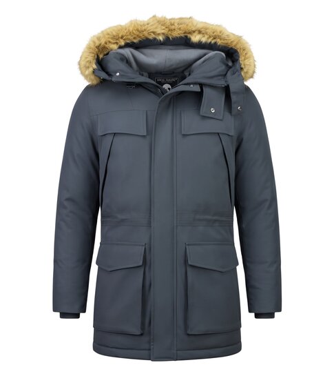 Enos Lange Heren Parka Jas - Met Faux Bontkraag - 891 - Blauw