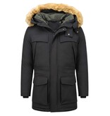 Enos Lange Heren Parka Jas – Met bontkraag - Zwart