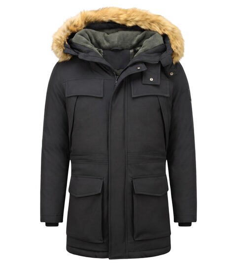 Enos Lange Heren Parka Jas – Met bontkraag - Zwart