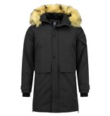 Enos Lange Parka Jas Heren – Met Bontkraag – Zwart